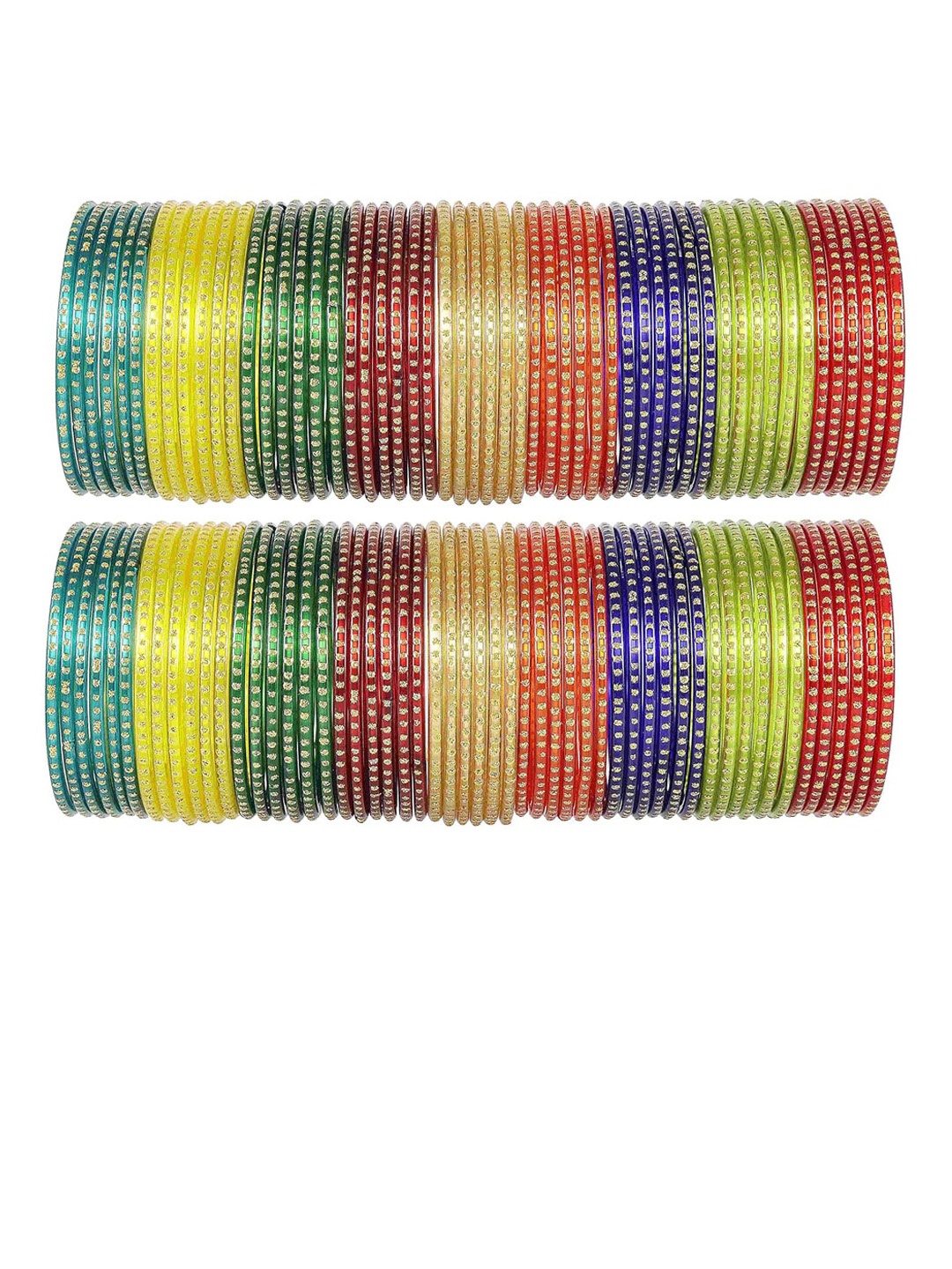 

NMII Set Of 108 Glass Polka Dots Glossy Finished Bangles, Green
