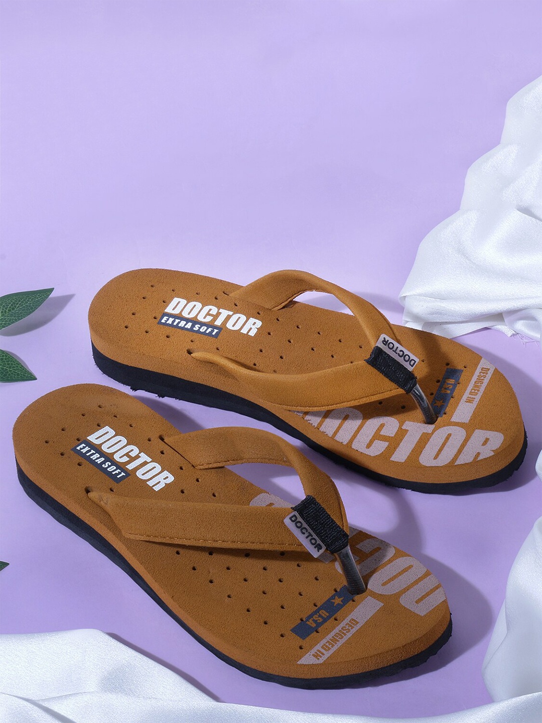 

DOCTOR EXTRA SOFT Men Printed Orthopedic Non-Slip Thong Flip-Flops, Tan