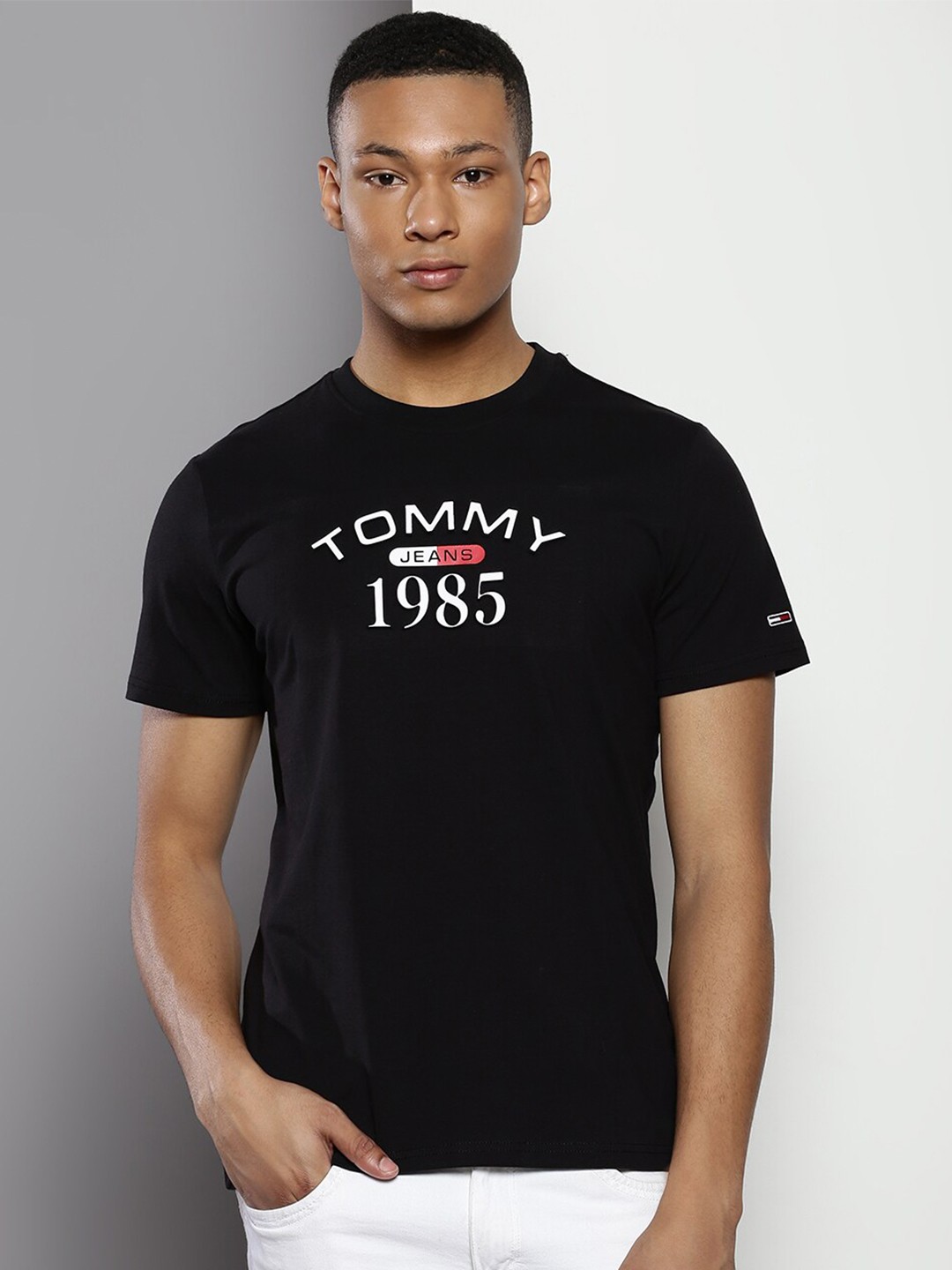 

Tommy Hilfiger Typography Printed Cotton Slim Fit T-shirt, Black