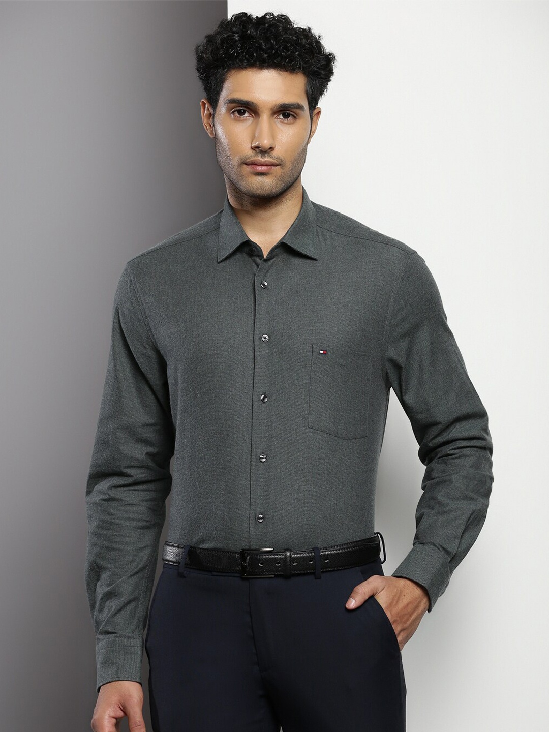 

Tommy Hilfiger Spread Collar Formal Pure Cotton Shirt, Grey