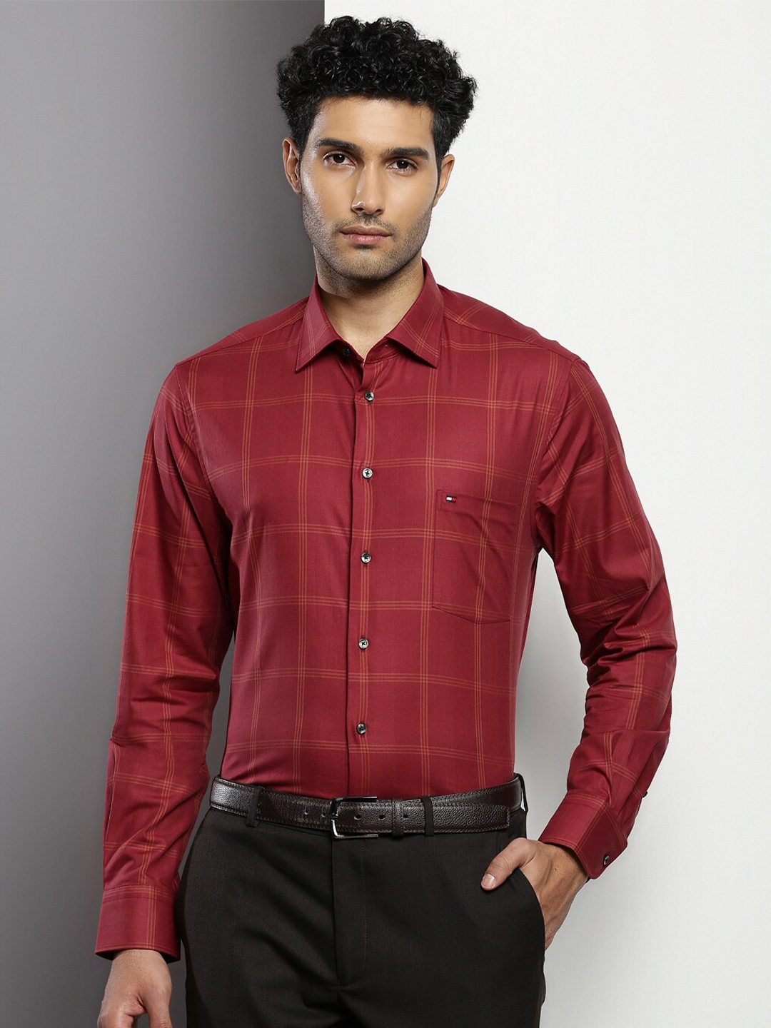 

Tommy Hilfiger Checked Classic Cotton Formal Shirt, Burgundy