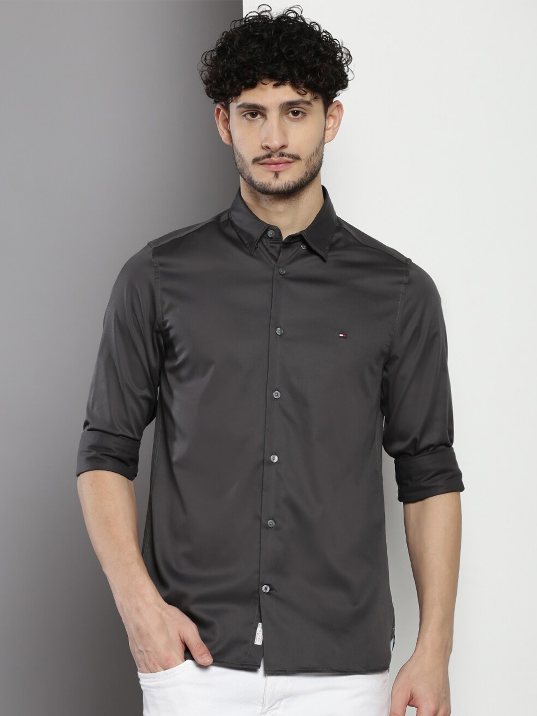 

Tommy Hilfiger Spread Collar Slim Fit Casual Shirt, Grey