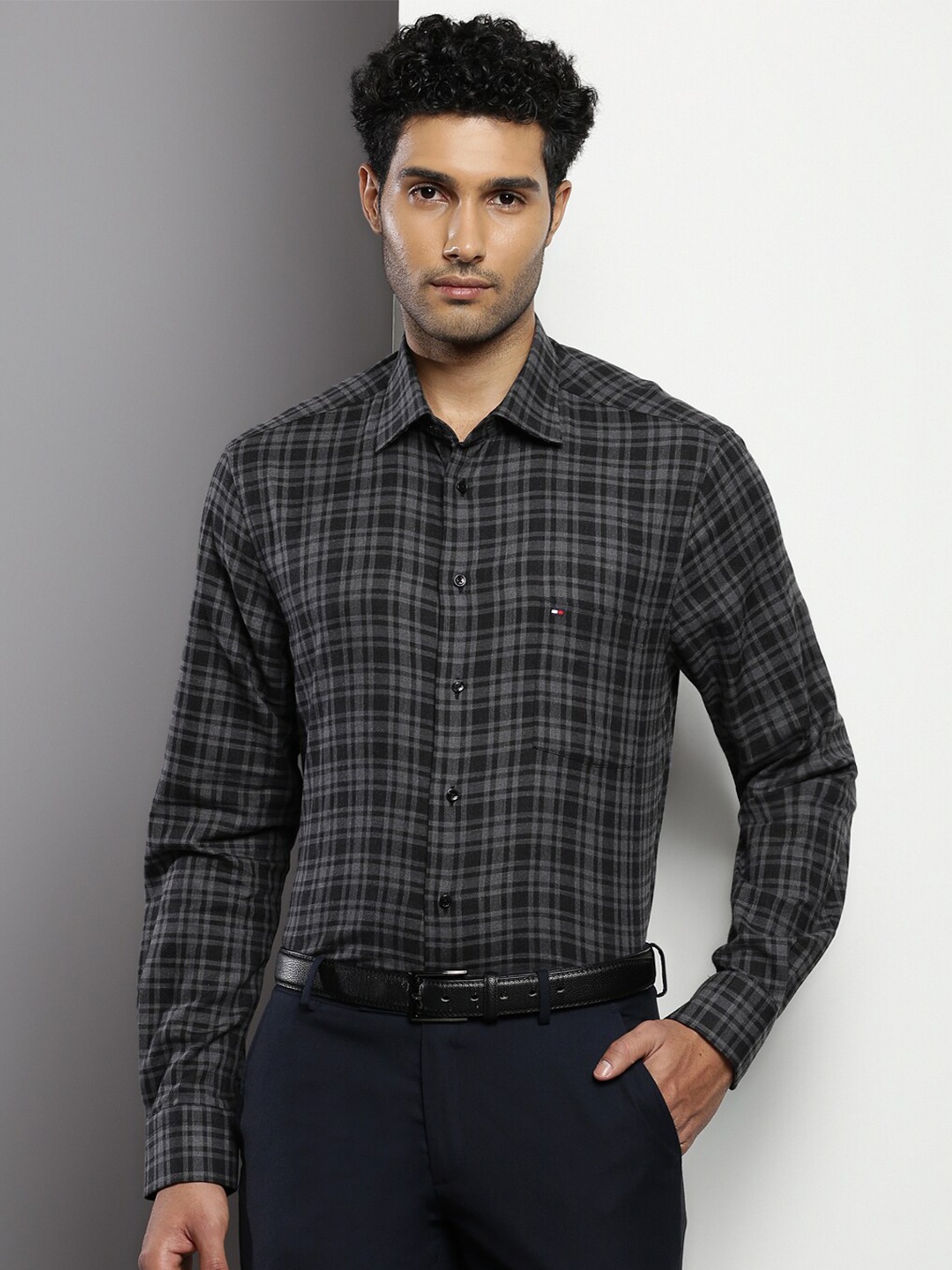 

Tommy Hilfiger Checked Cotton Formal Shirt, Black