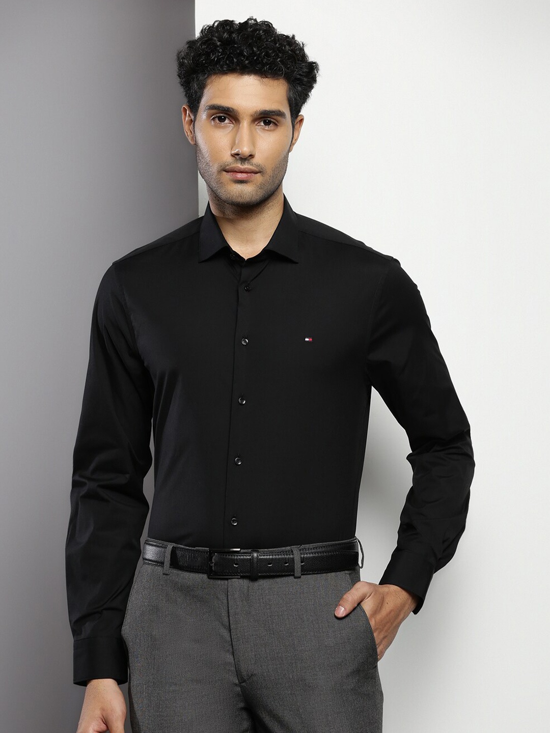 

Tommy Hilfiger Slim Fit Spread Collar Formal Shirt, Black