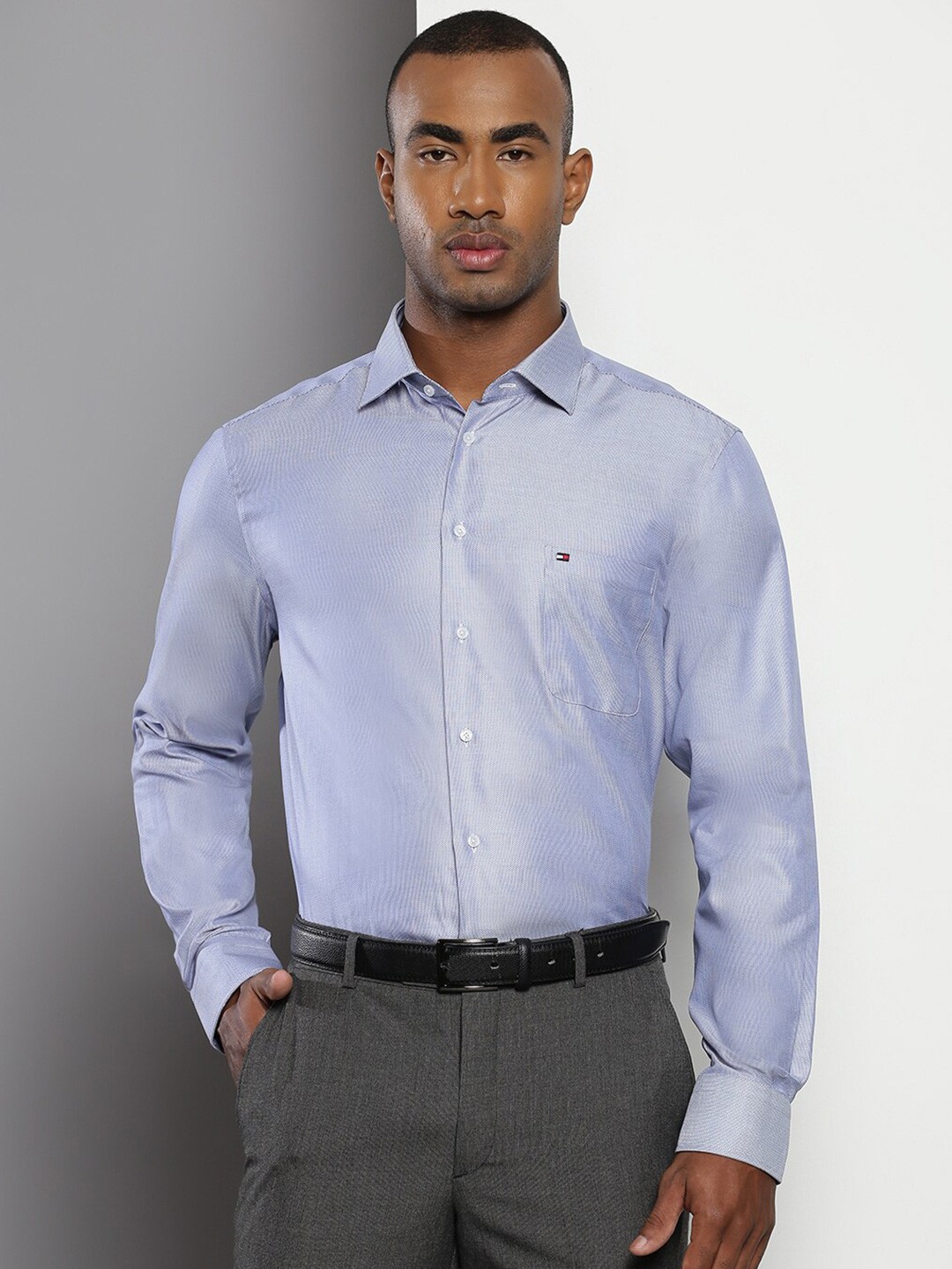 

Tommy Hilfiger Spread Collar Pure Cotton Formal Shirt, Blue