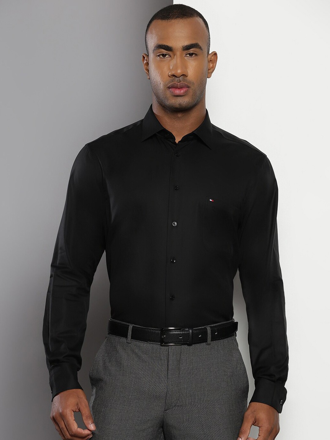 

Tommy Hilfiger Spread Collar Formal Cotton Shirt, Black