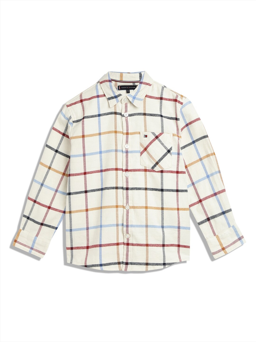 

Tommy Hilfiger Boys Spread Collar Checked Casual Cotton Shirt, Off white