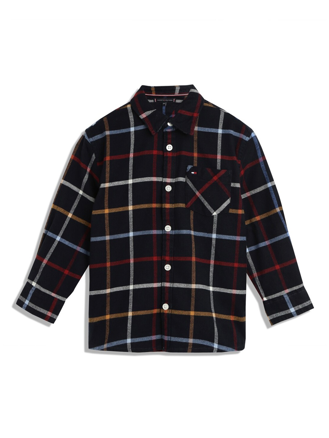 

Tommy Hilfiger Boys Spread Collar Checked Casual Cotton Shirt, Black