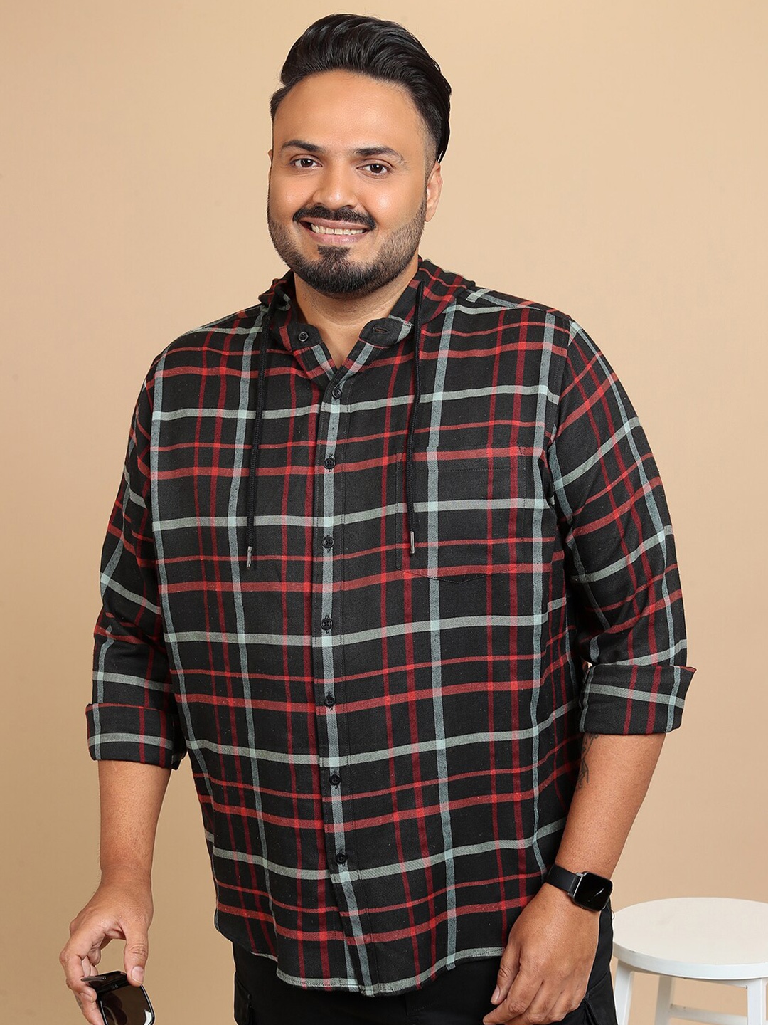 

HIGHLANDER Plus Size Tartan Checked Regular Fit Casual Shirt, Navy blue