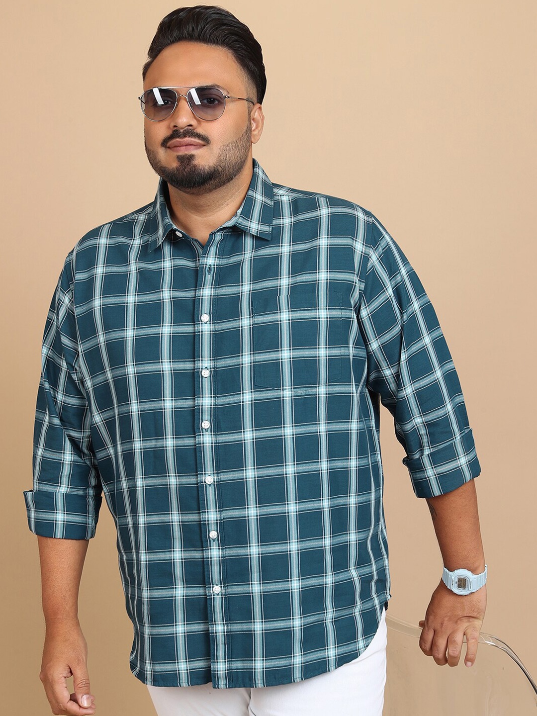 

HIGHLANDER Plus Size Checked Casual Shirt, Teal