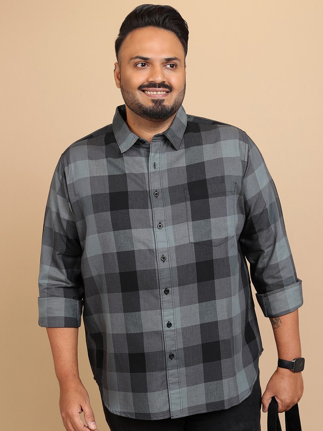 

HIGHLANDER Plus Size Buffalo Checks Casual Shirt, Grey