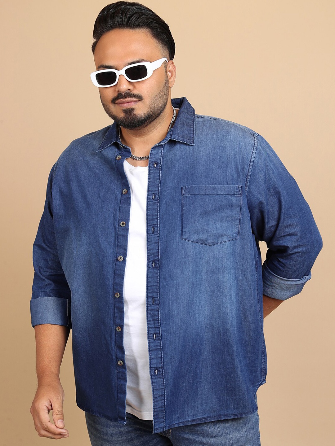

HIGHLANDER Blue Plus Size Faded Casual Shirt