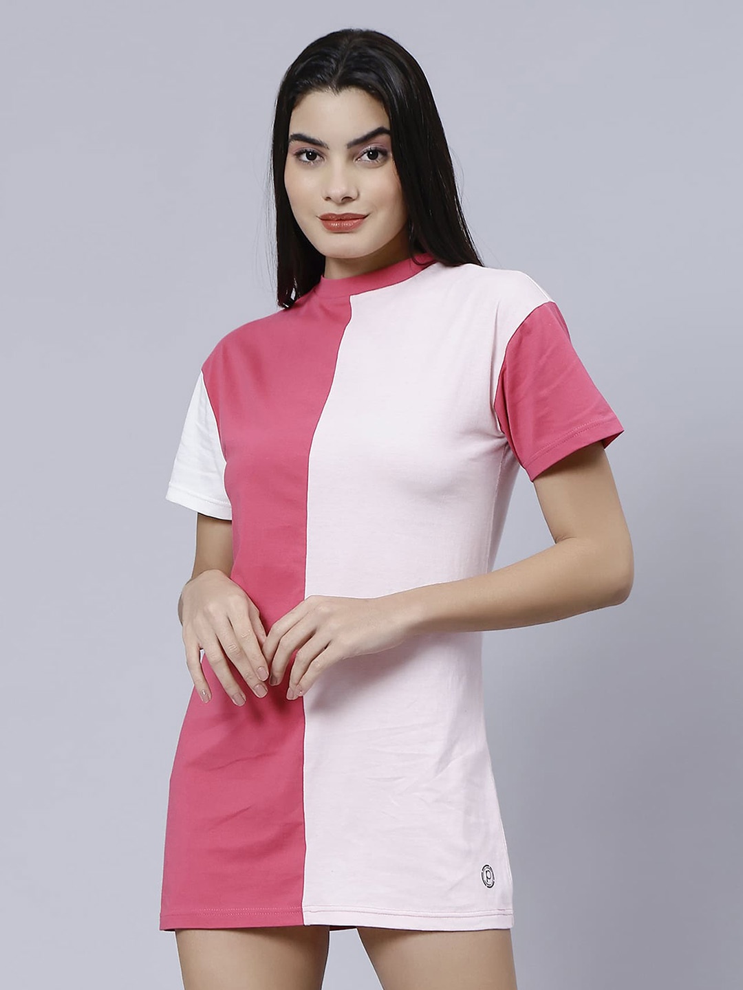 

Pritla High Neck Cotton Mini T-shirt, Pink