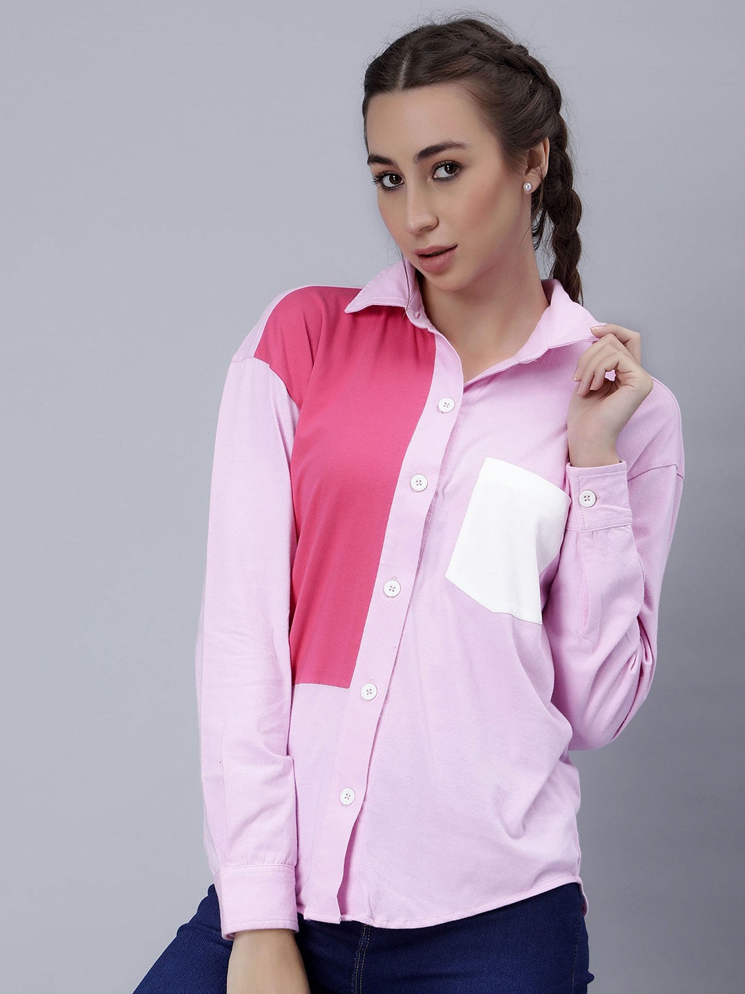 

Pritla Long Sleeves Cotton Casual Shirt, Pink
