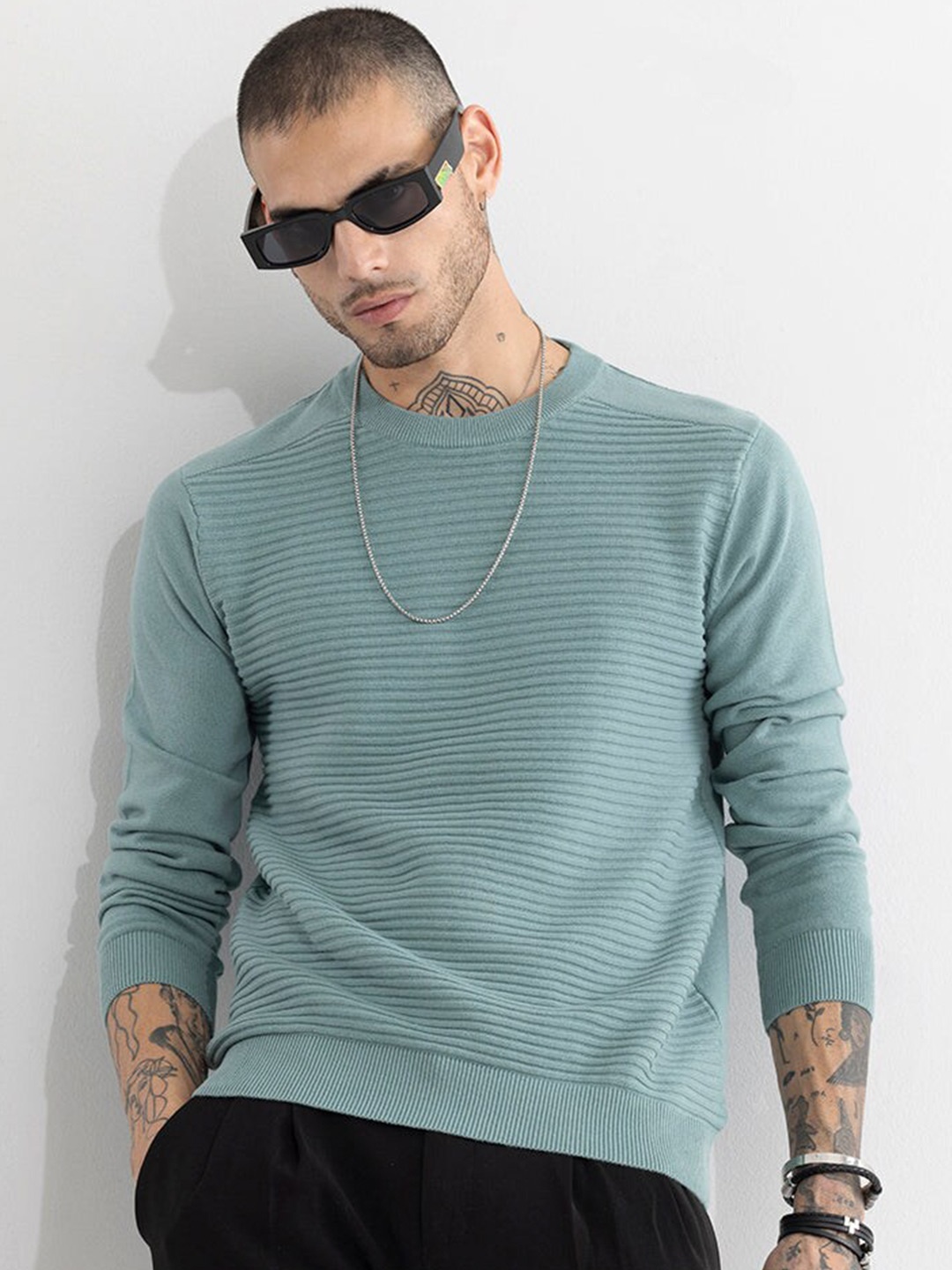 

Snitch Blue Striped Round Neck Pure Cotton Pullover