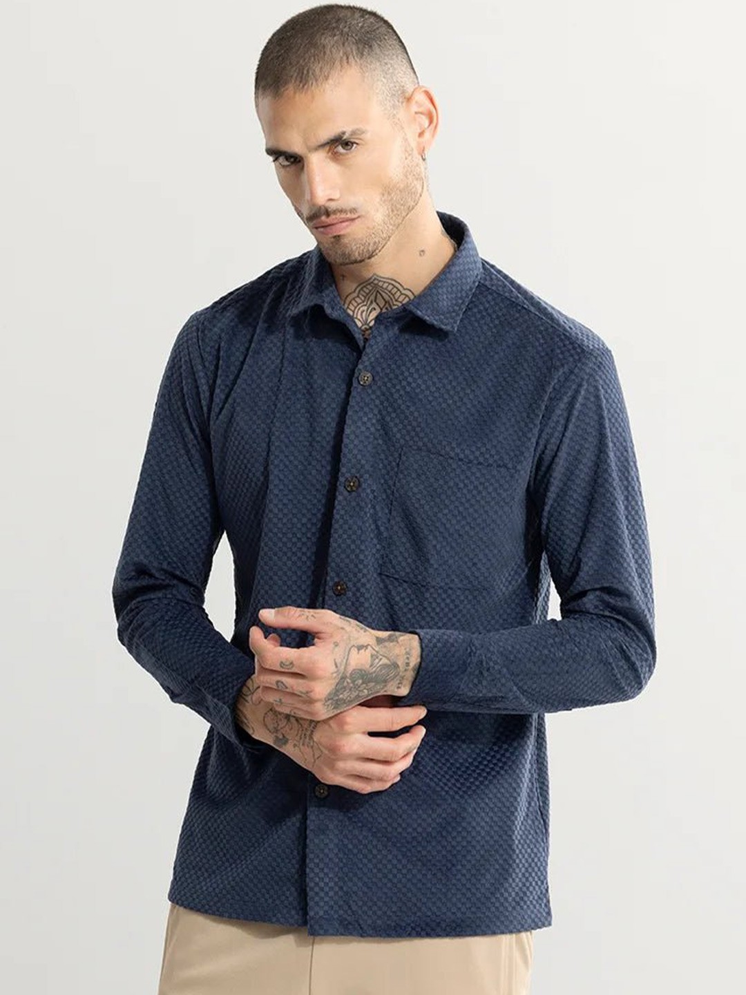 

Snitch Classic Slim Fit Textured Casual Shirt, Navy blue