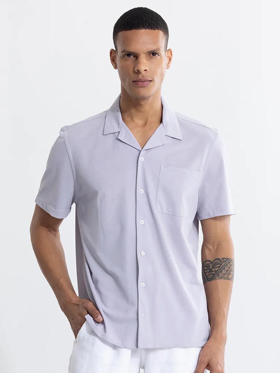 

Snitch Classic Spread Collar Pure Cotton Oversized Casual Shirt, Purple