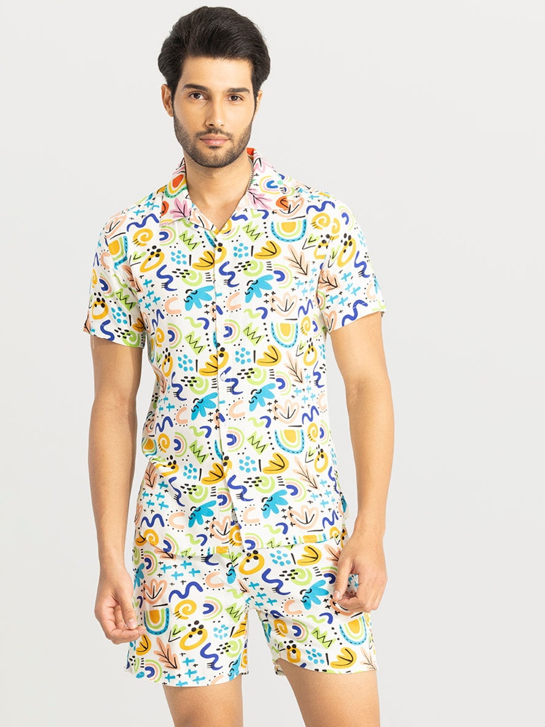 

Snitch Blue Printed Shirt With Shorts Co-Ords