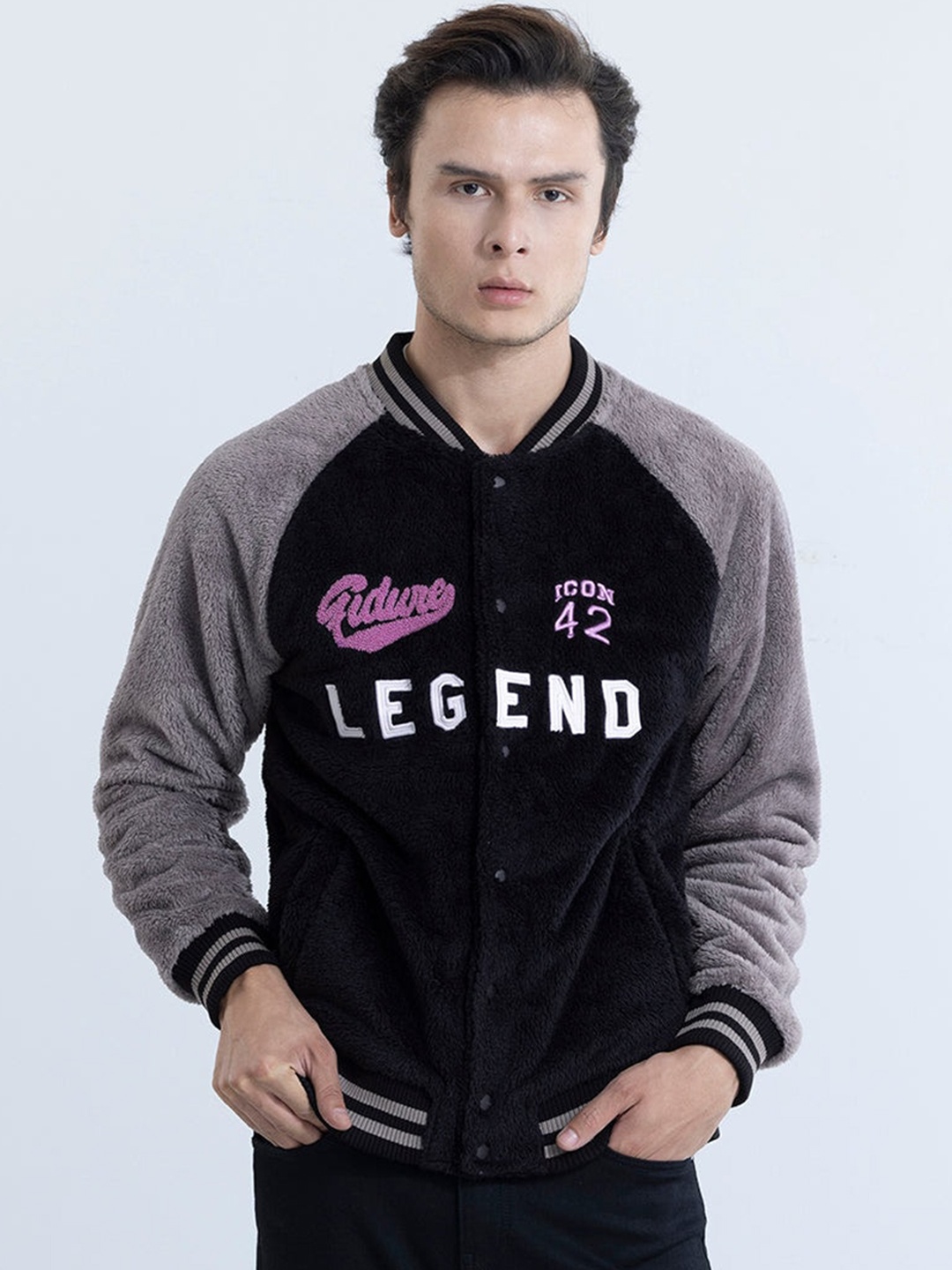 

Snitch Black & White Typography Printed Lightweight Cotton Bomber Jacket