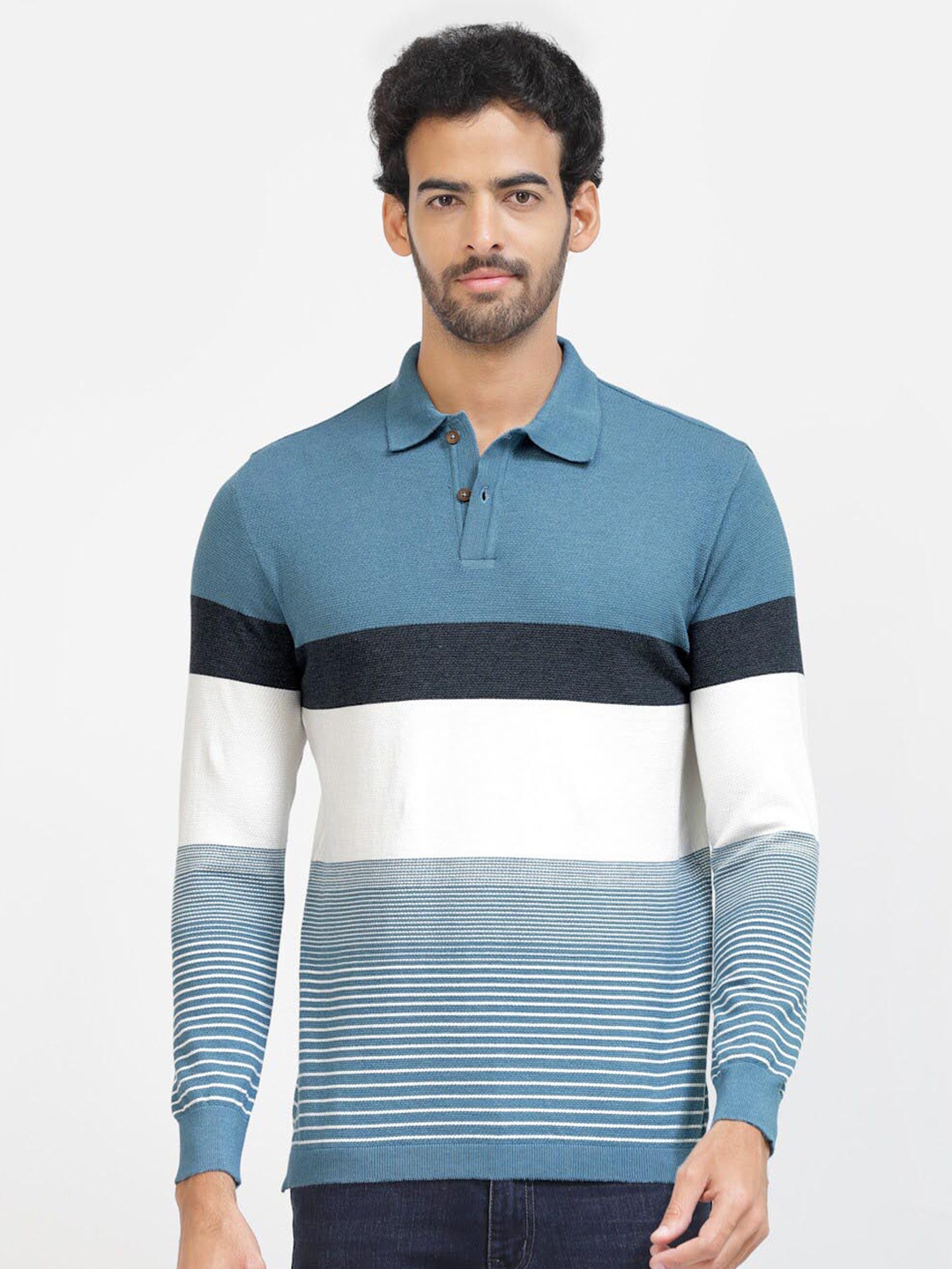 

Kalt Colourblocked Polo Collar T-shirt, Blue