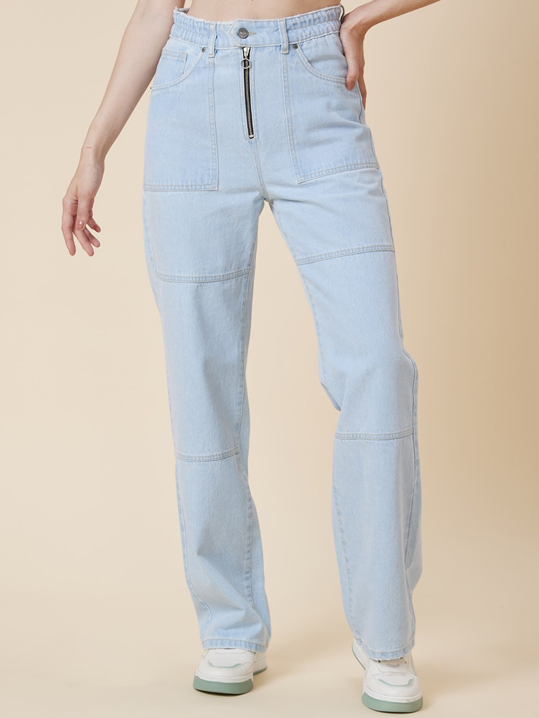 

TARAMA Women Blue Wide Leg High-Rise Clean Look Cotton Jeans