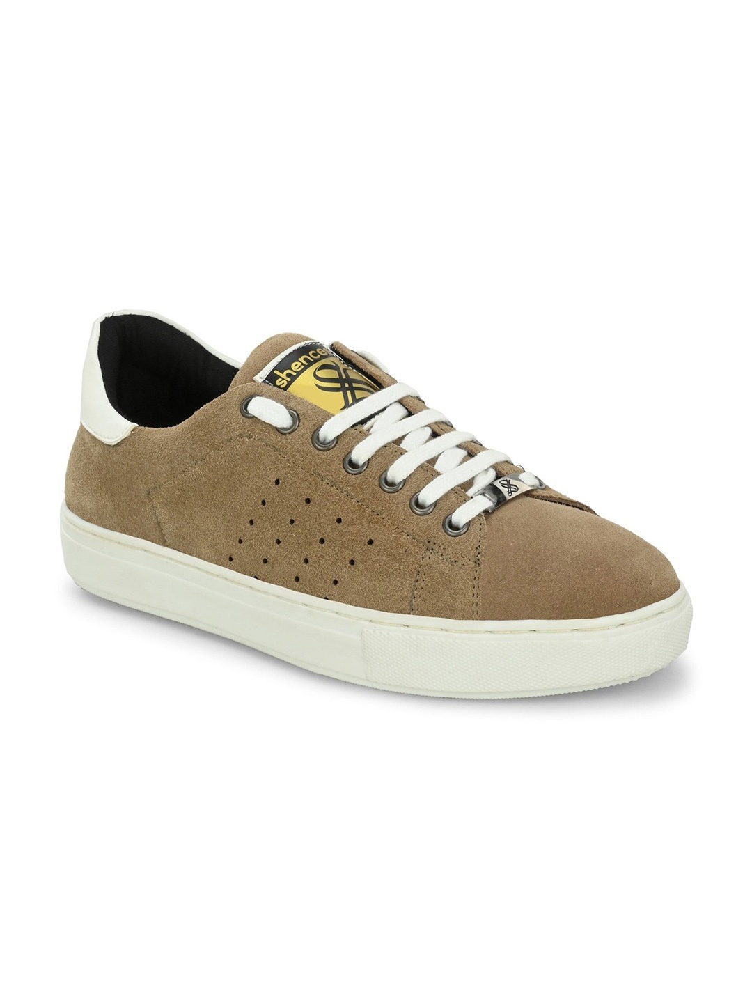 SHENCES Men Perforations Suede Lightweight Comfort Insole Sneakers, Brown