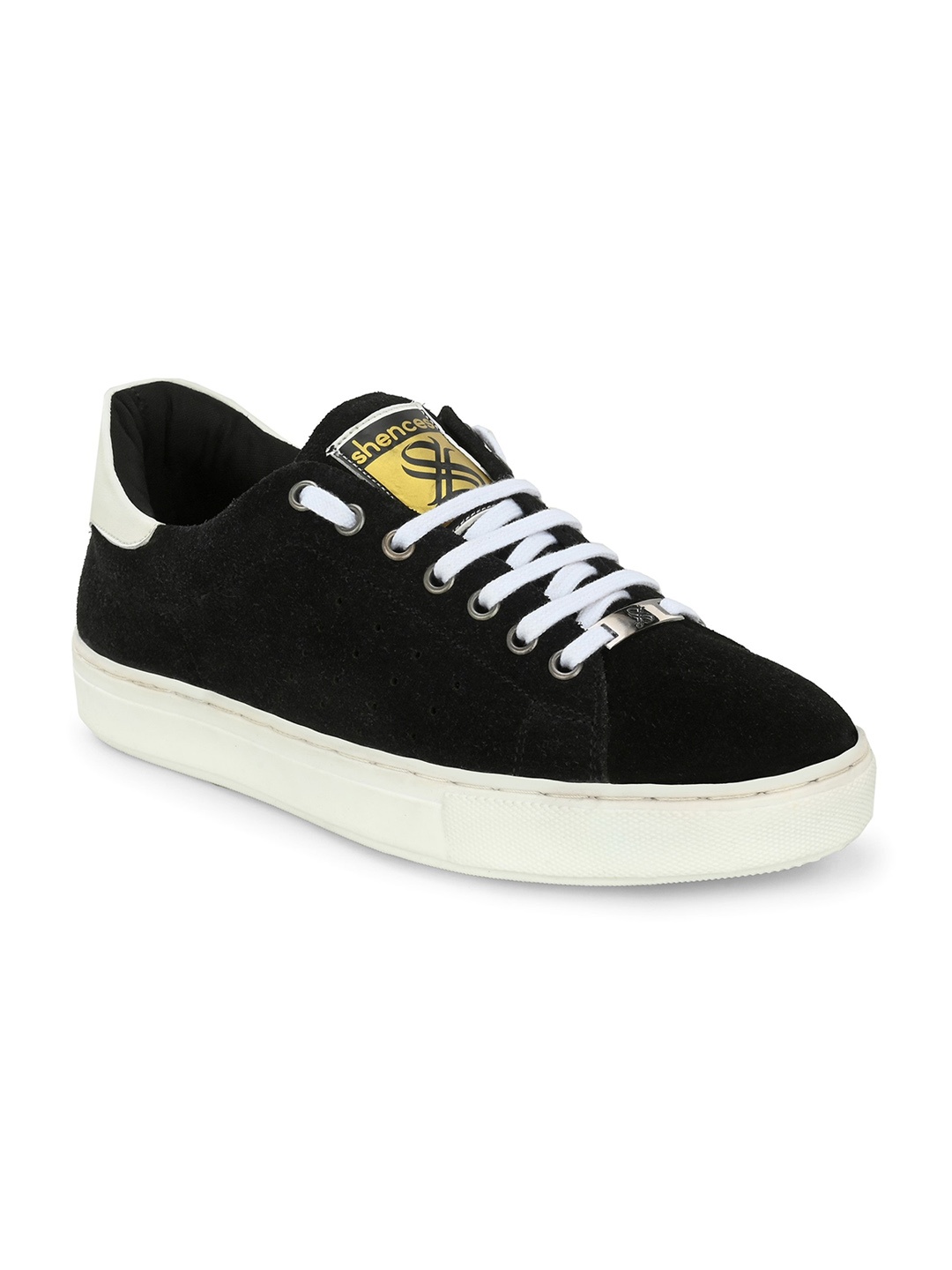 SHENCES Men Suede Comfort Insole Lightweight Sneakers, Black