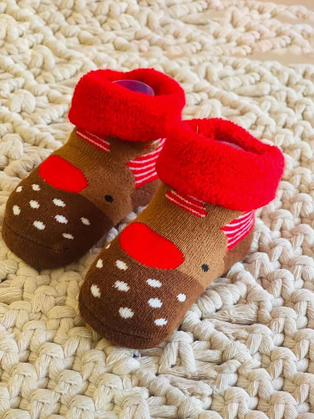 

Little Surprise Box LLP Infants Reindeer Christmas Ankle Length Socks, Brown