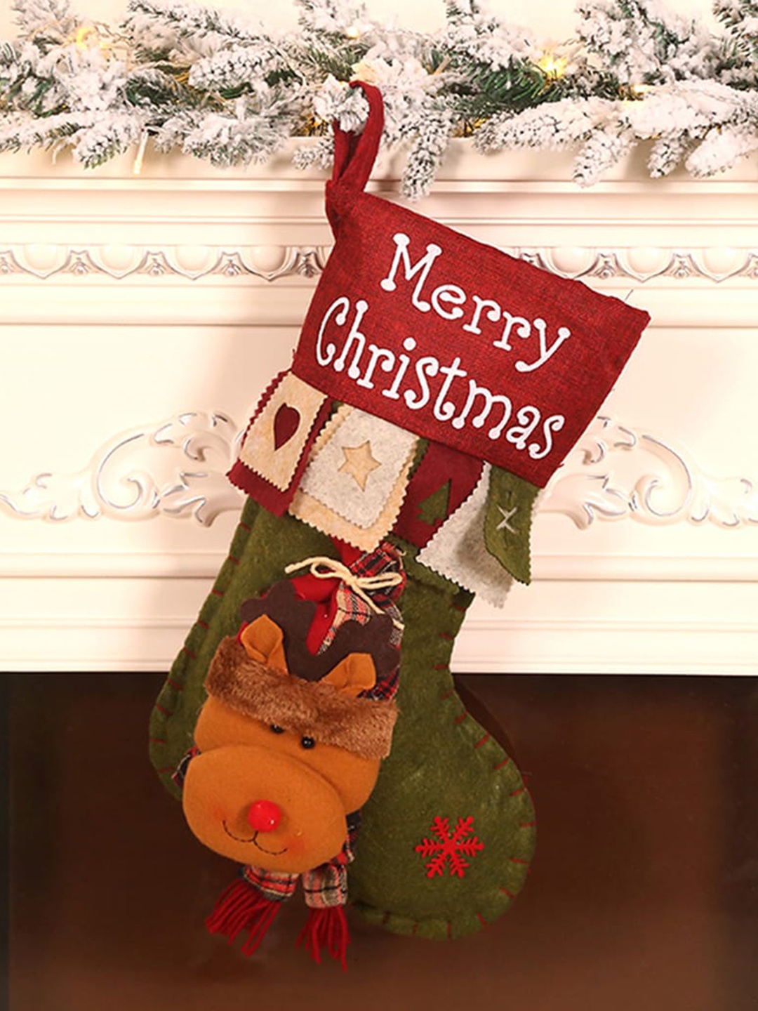 Little Surprise Box LLP Green & Brown Bunting Stocking Deer Christmas Festive Decor
