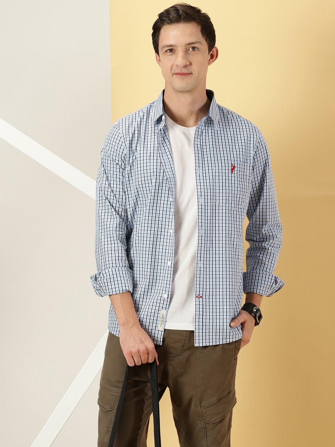 

Thomas Scott Micro Checks Classic Slim Fit Cotton Casual Shirt, Blue
