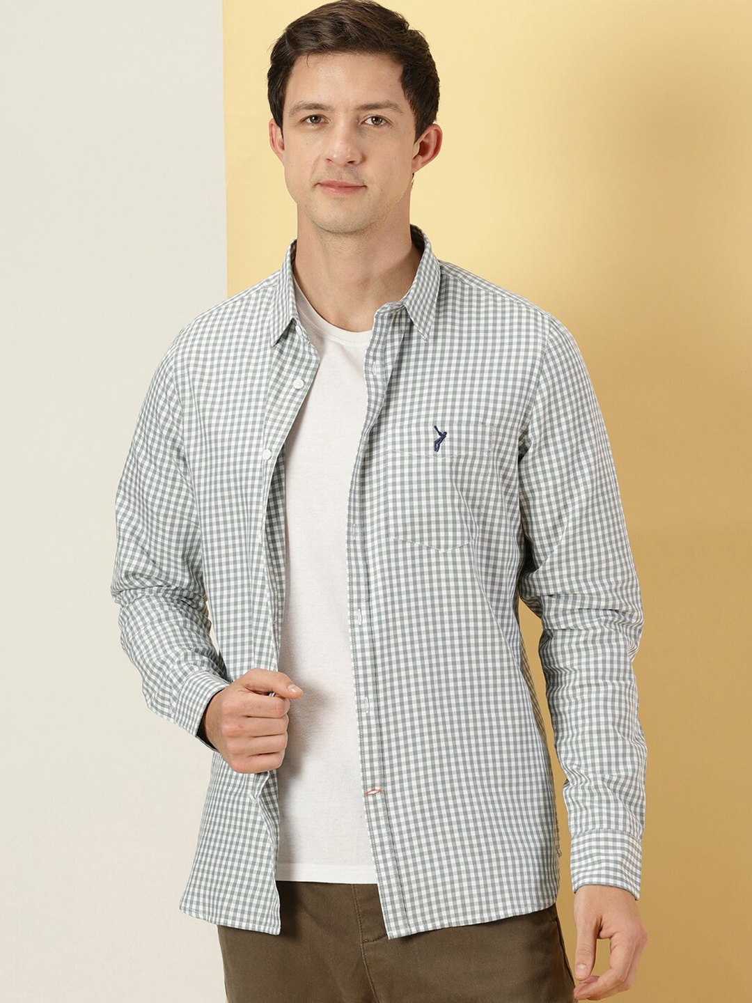 Thomas Scott Micro Checks Classic Slim Fit Cotton Casual Shirt, Grey