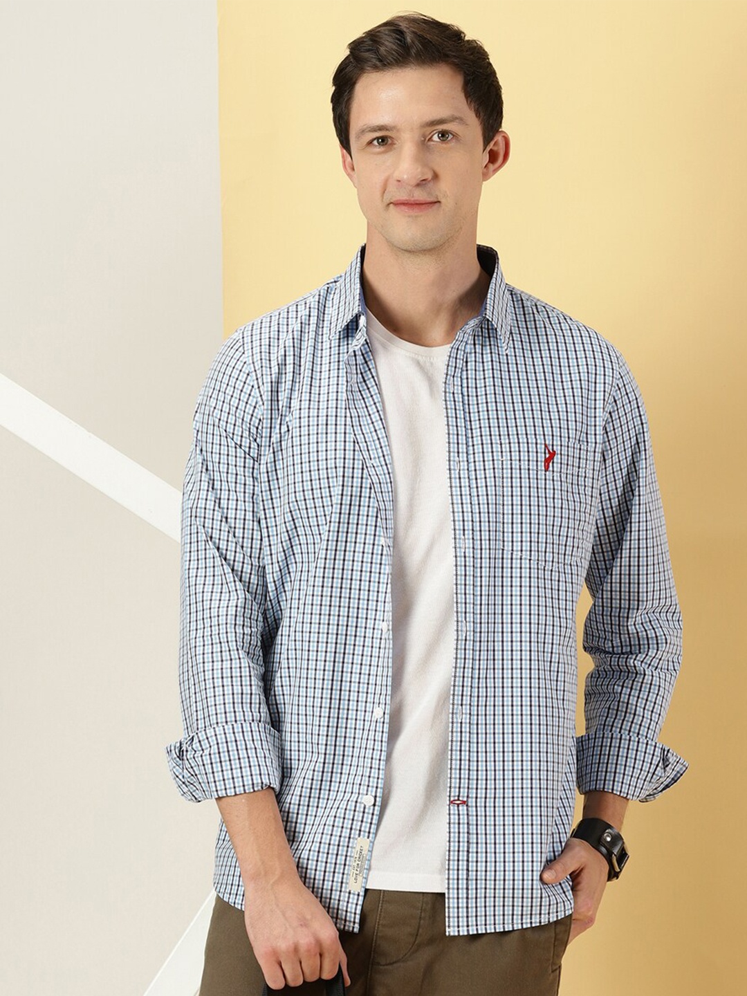 

Thomas Scott Micro Checks Classic Slim Fit Cotton Casual Shirt, Blue