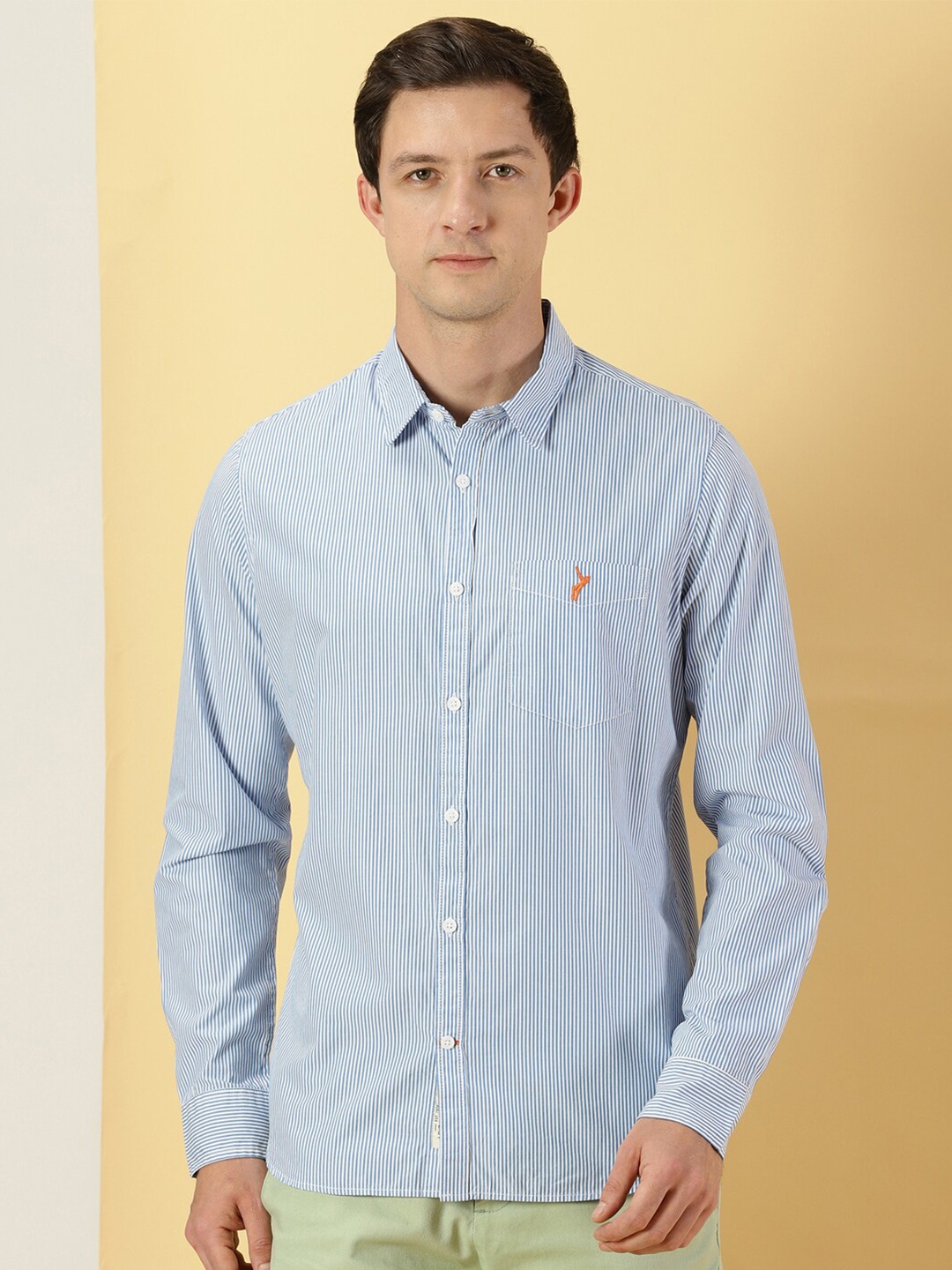 

Thomas Scott Classic Slim Fit Vertical Striped Pure Cotton Casual Shirt, Blue