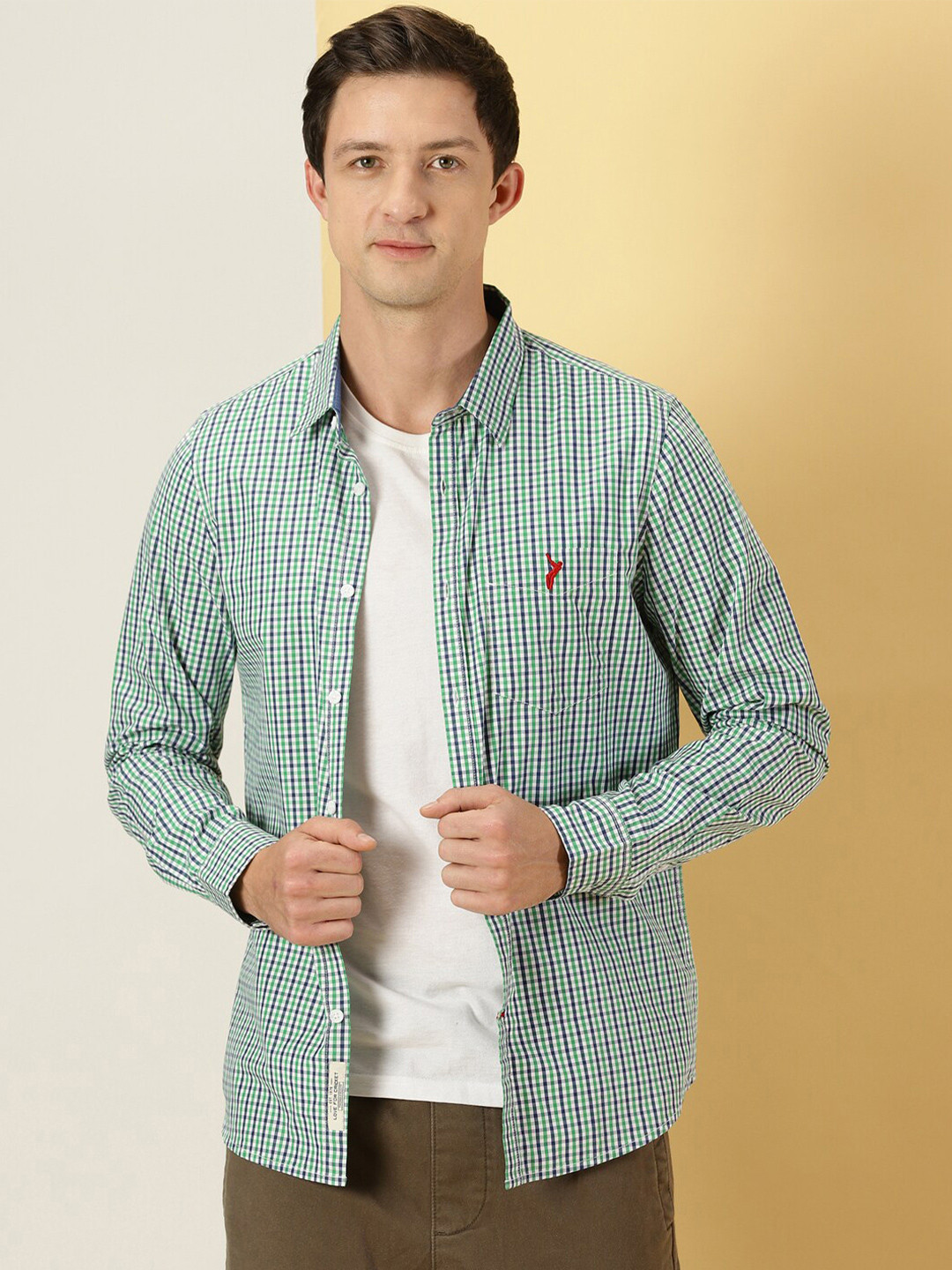 

Thomas Scott Micro Checks Classic Slim Fit Cotton Casual Shirt, Green
