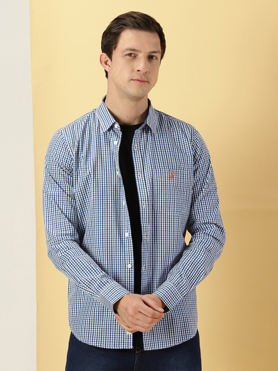 

Thomas Scott Classic Slim Fit Micro Checked Pure Cotton Casual Shirt, Navy blue