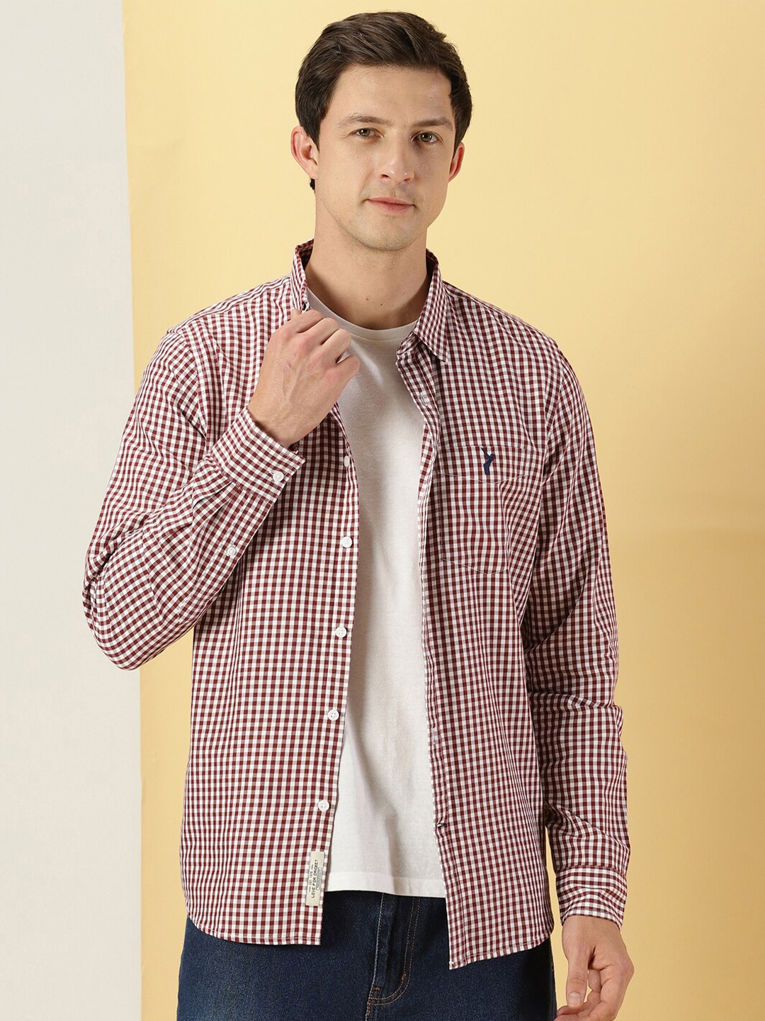 

Thomas Scott Classic Slim Fit Gingham Checked Pure Cotton Casual Shirt, Maroon