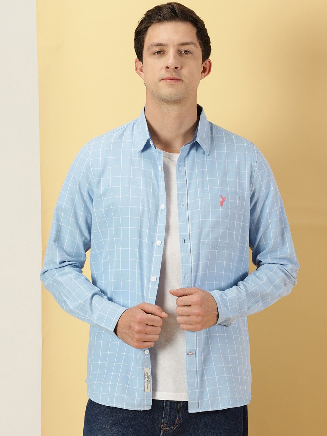 

Thomas Scott Windowpane Checks Classic Slim Fit Cotton Casual Shirt, Blue