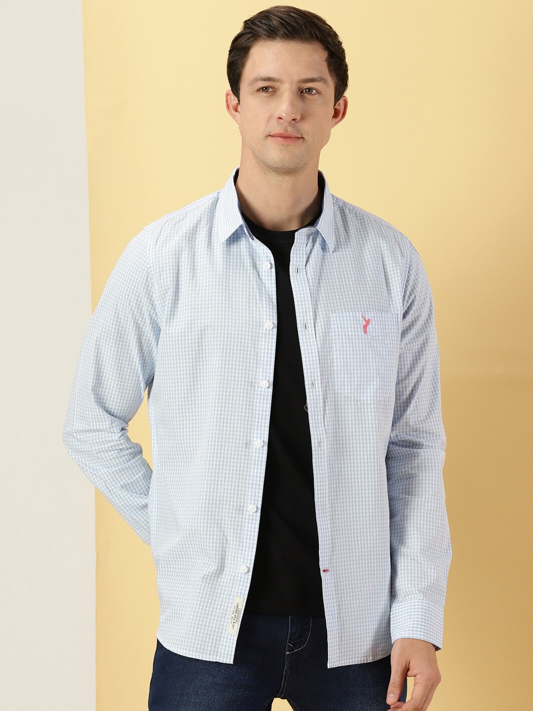 

Thomas Scott Micro Checks Classic Slim Fit Cotton Casual Shirt, Blue