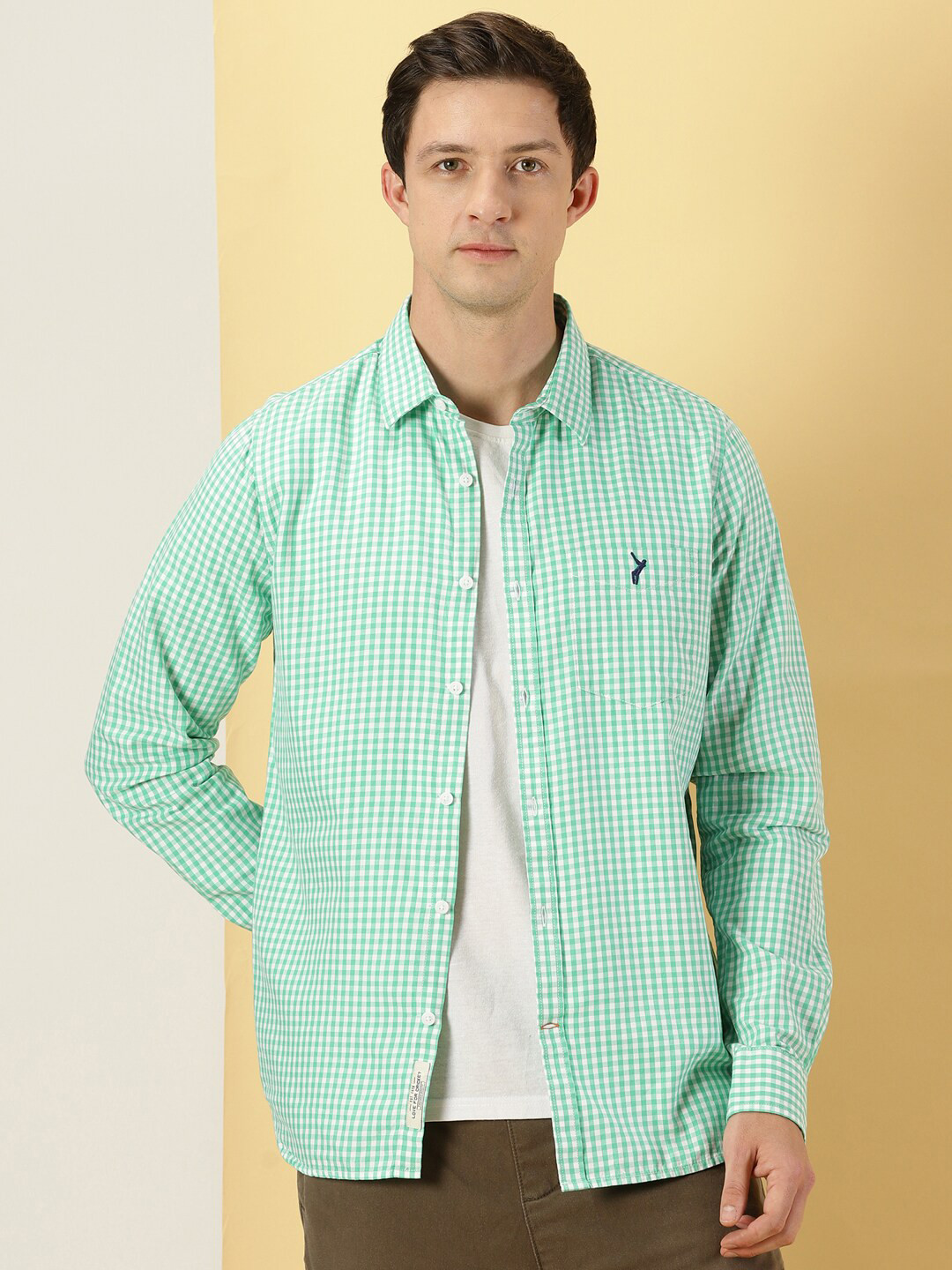 

Thomas Scott Micro Checks Classic Slim Fit Cotton Casual Shirt, Green