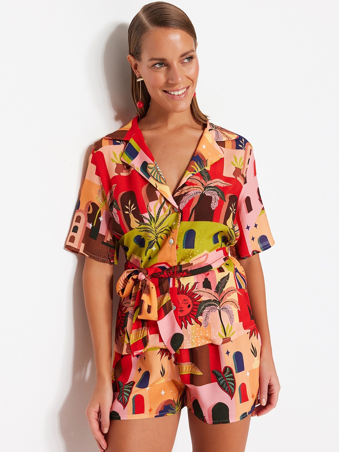 

Trendyol Printed Shirt With Shorts, Pink