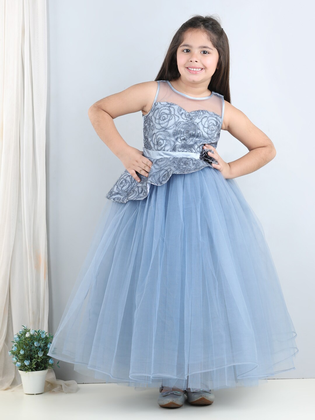 

Toy Balloon kids Girls Embellished Net Fit & Flare Maxi Dress, Grey