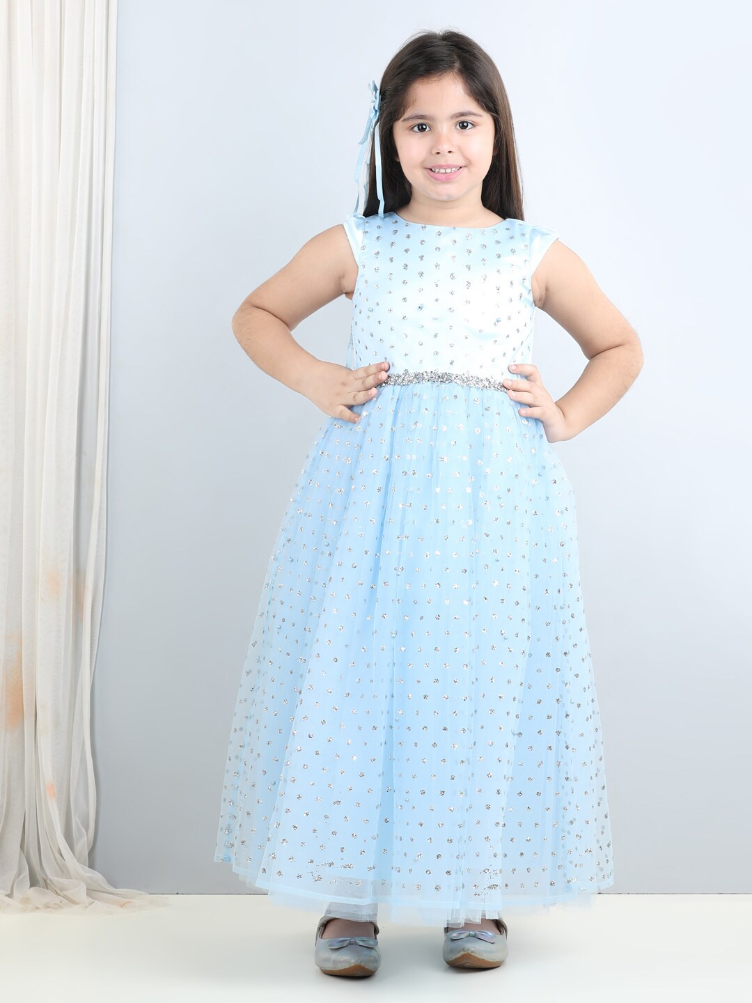 Toy Balloon kids Girls Embellished Net Fit & Flare Maxi Dress, Blue