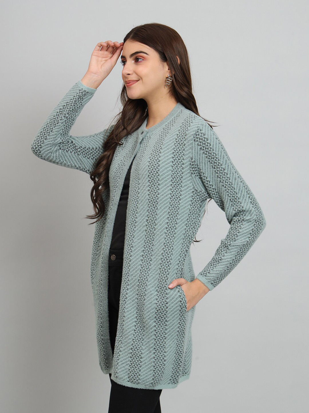 

Chemistry Self Design Woollen Longline Cardigan, Blue