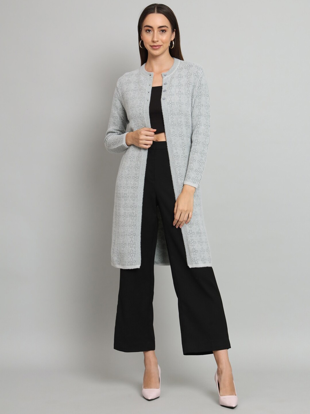 

Chemistry Self Design Woollen Longline Cardigan, Grey