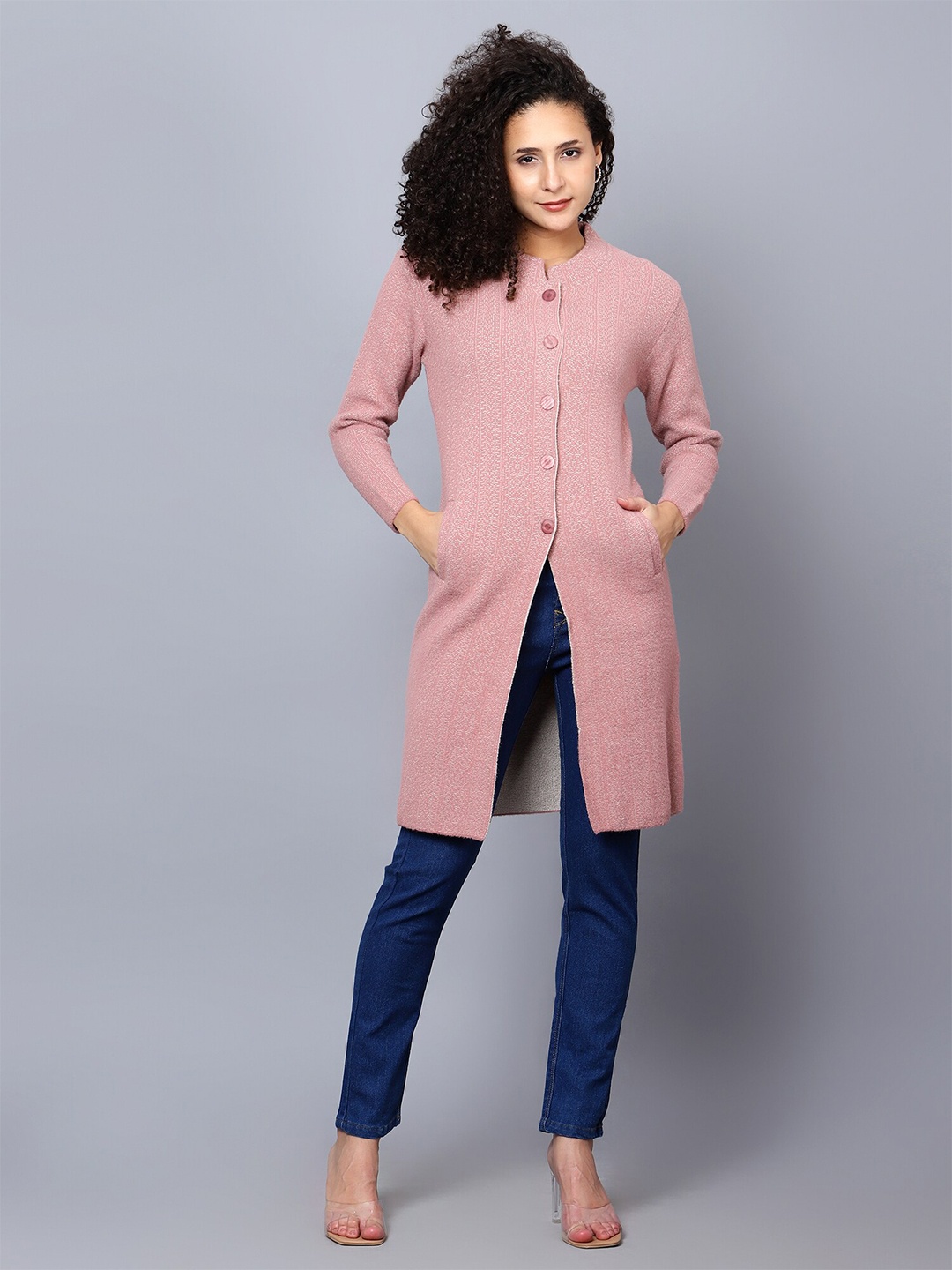 

Chemistry Self Design Woollen Longline Cardigan, Pink