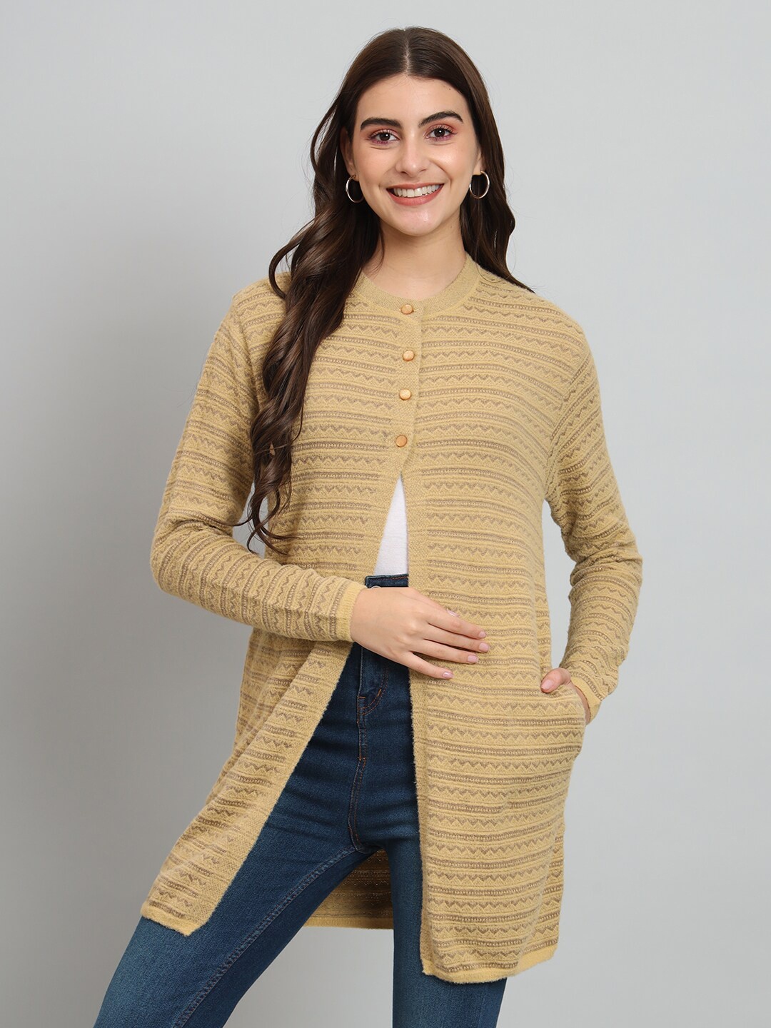 

Chemistry Self Design Woollen Longline Cardigan, Yellow