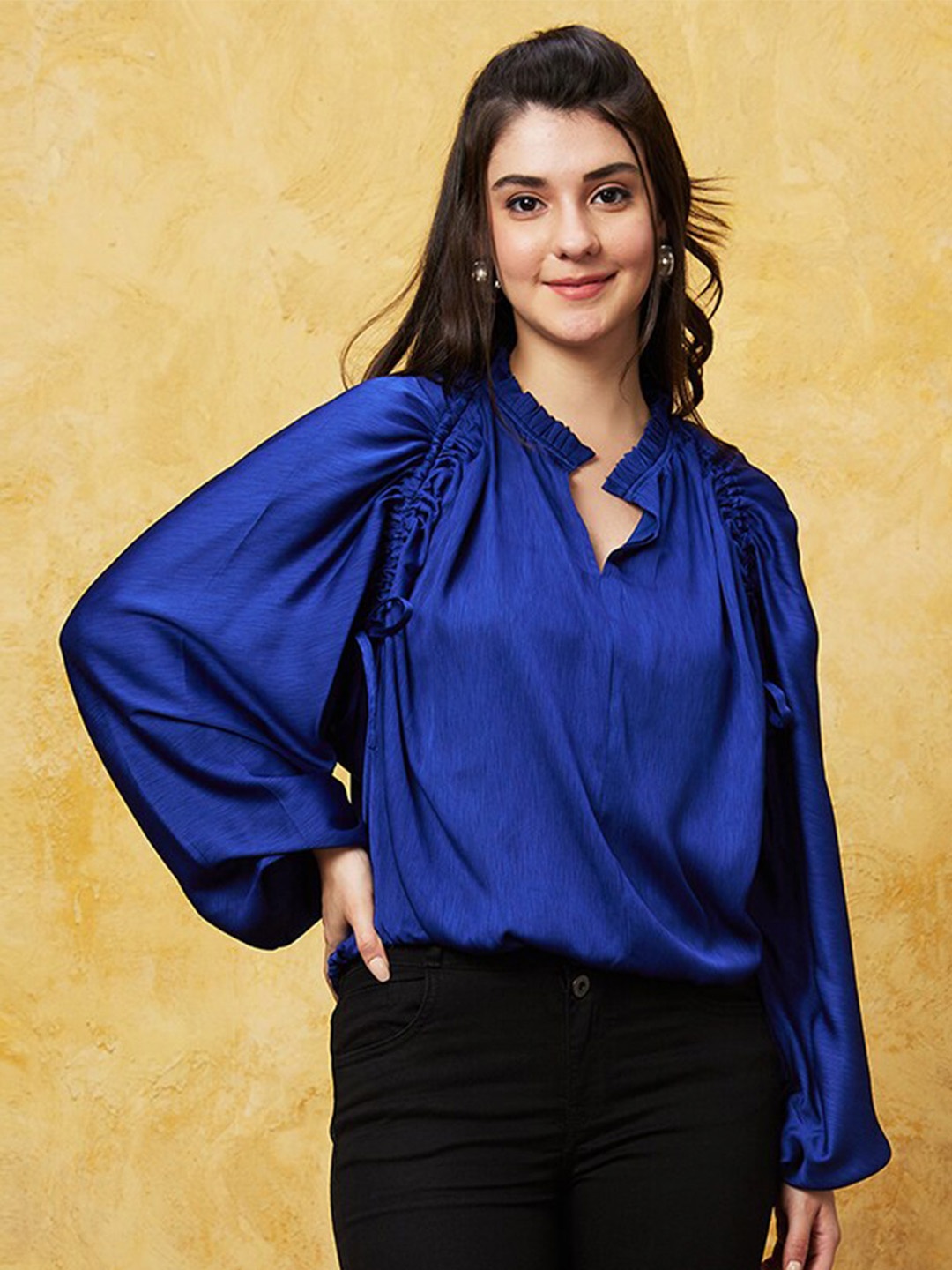 

Globus Frilled Ruched Party Top, Blue