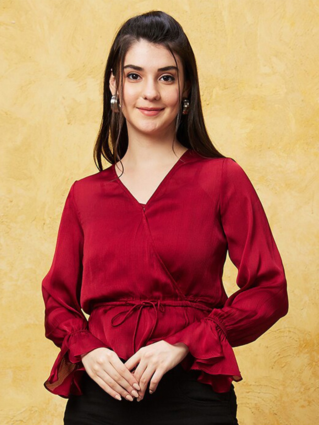 

Globus Wrap Style Peplum Party Top, Red