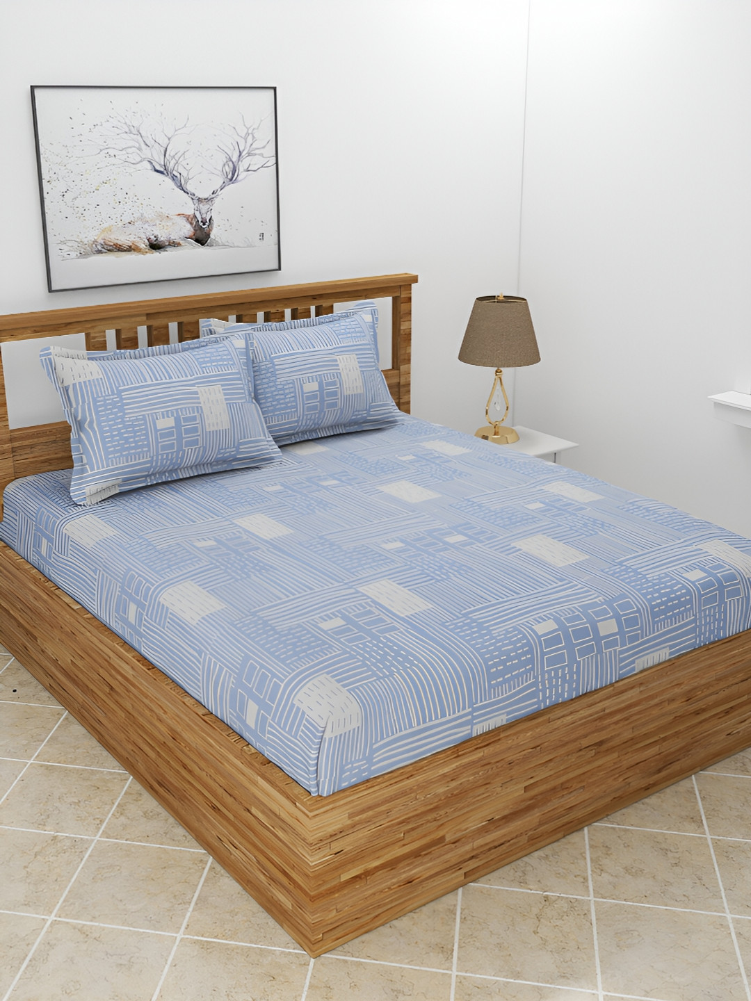 

BREVARD Blue 210 TC Flat Queen Bedsheet With 2 Pillow Covers