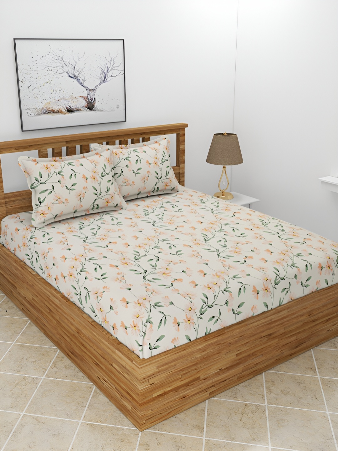 

BREVARD Cream-Coloured 210 TC Flat Queen Bedsheet With 2 Pillow Covers